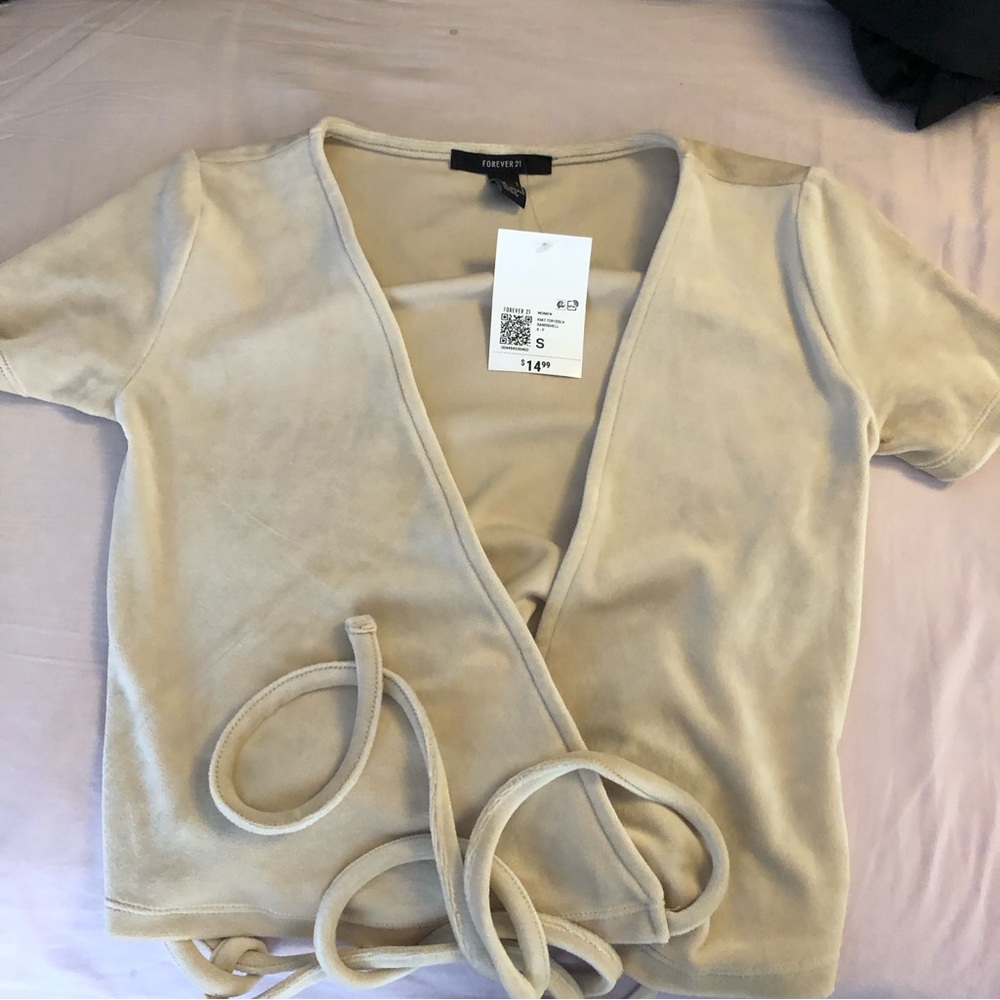 Forever 21 sandshell velvet wrap crop top, size S